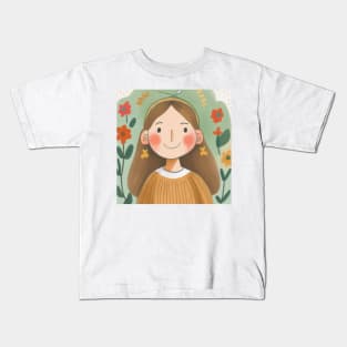 Cute girl with flower Kids T-Shirt